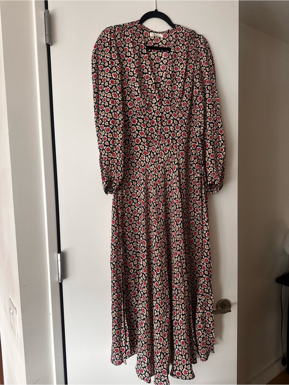 Doen Black Maxi Dress with Red and Cream Floral Print